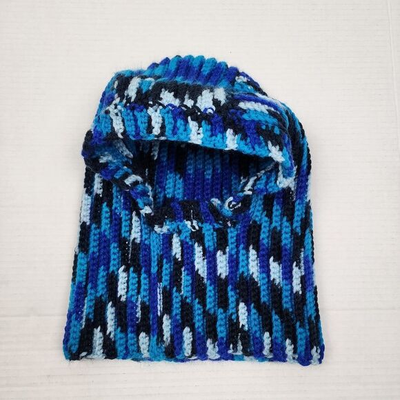 New Handmade Crochet Ribbed Balaclava Blue & Black Mask Hood Hats main image 6